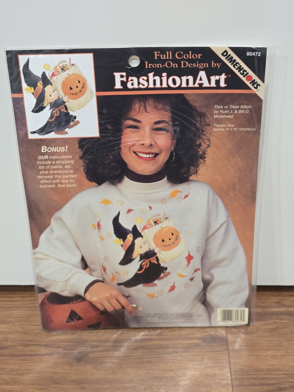 Women's Cream Crewneck Sweater with Halloween Witch Iron-On by FashionArt